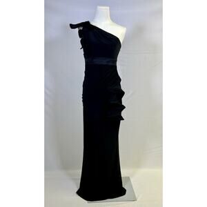 Phoebe Couture Womens Asymmetrical Black Long Gown Size 2 Formal Party Prom